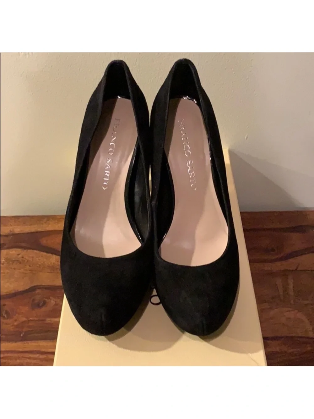 Franco Sarto Black Suede Classic Round-Toe Pumps